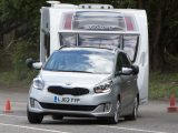The Kia Carens leaned heavily in Practical Caravan's demanding lane-change test and did not grip well, even on a dry track