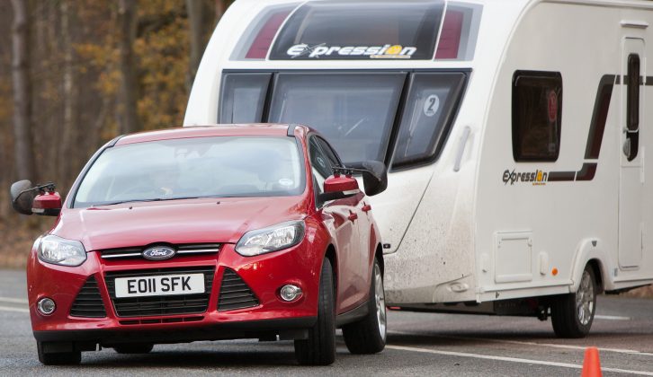 In our tow car test the Ford Focus gripped hard and securely in the lane-change test, the caravan following obediently behind it