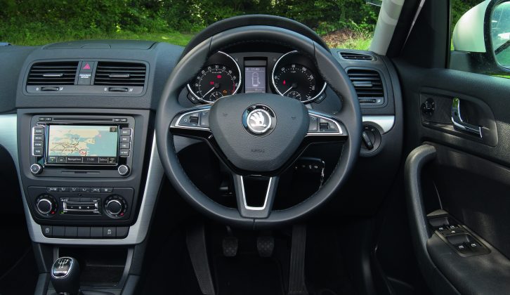 The screen for the Škoda Yeti's optional sat-nav sits lower on the dash than optimal. Controls on the steering wheel arefor the stereo and a mobile phone