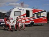 Honda Yuasa Racing's drivers Gordon Shedden (left) and Matt Neal enjoy a cuppa outside 'our' van