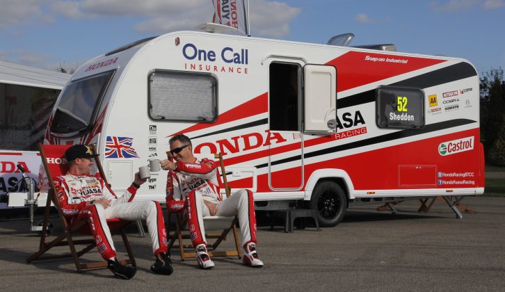 Honda Yuasa Racing's drivers Gordon Shedden (left) and Matt Neal enjoy a cuppa outside 'our' van