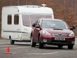 The tourer pushed the Subaru Outback during Practical Caravan's lane-change test, but the car stayed in control