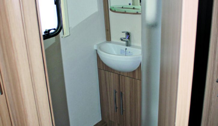 The corner washroom of the Lunar Quasar 586 is very well appointed and occupies two-thirds of the caravan's width