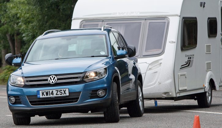 Even when swerving violently during our tow car test, the Volkswagen SUV stayed in firm control of the caravan