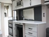 The kitchen in the Sterling Eccles Sport 524 has good worktop space and enough storage for a family's food, crockery and cutlery