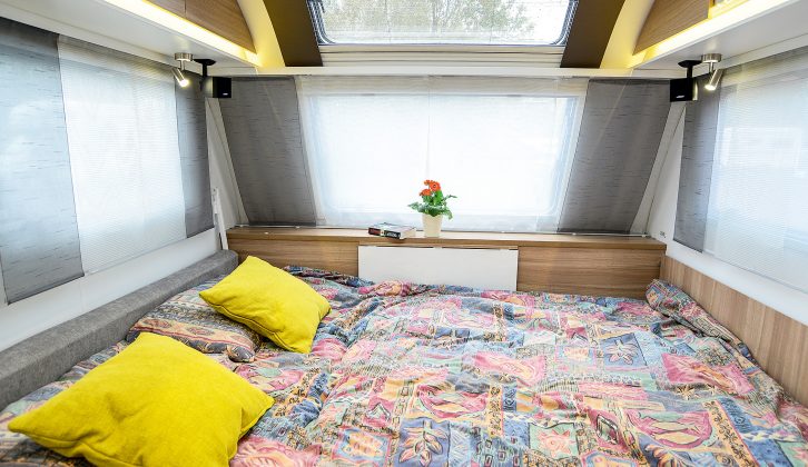 The double bed in this Adria is actually wide enough to accommodate three on your caravan holidays!