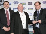 Peter Dabell of Adria (centre) collected the Slovenian brand's award from Practical Caravan's Alastair Clements (left) and Robert Tuke of Coast