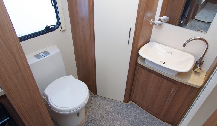 The large washroom has a separate shower cubicle in the Venus 460/2 caravan for 2015 – and the only budget element is that the shower is unlined