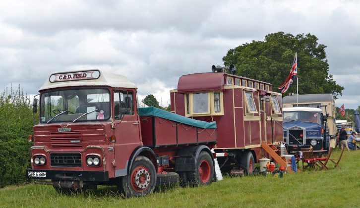The living wagon is towed by a 1974 truck, which was painted to match the van’s livery