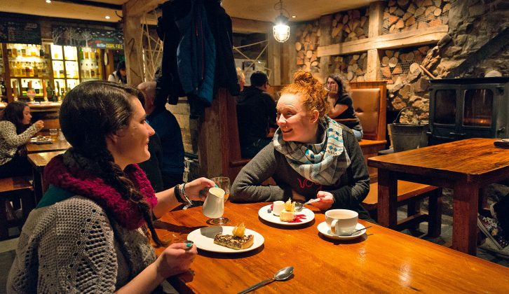Bryony Symes looks at the best campsites to use for a meal and a pint in the April issue of Practical Caravan – and here she is pictured with Clare Kelly at Clachaig Inn, near Glencoe Camping & Caravanning Club site