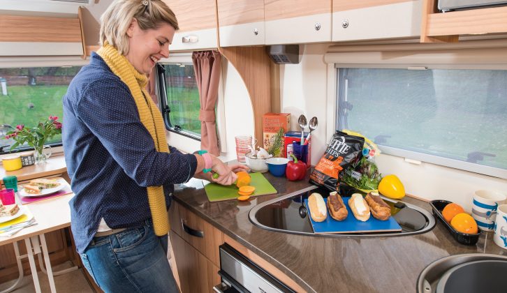 The Pursuit 550-4’s kitchen scores well for its worktop, but it falls short on storage space