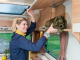 The Bailey Pursuit 550-4 is generous with overhead lockers, but they lack shelves to maximise the space inside and do not have positive-locking catches to stay shut