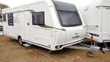 The hook-up point and access to the toilet cassette are on the awning side of the Hymer Nova GL 590 caravan