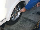 Loosen the wheel bolts before jacking the caravan up — it’s almost impossible to work on the caravan brakes otherwise