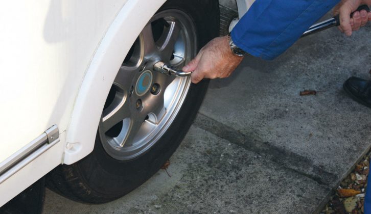 Loosen the wheel bolts before jacking the caravan up — it’s almost impossible to work on the caravan brakes otherwise