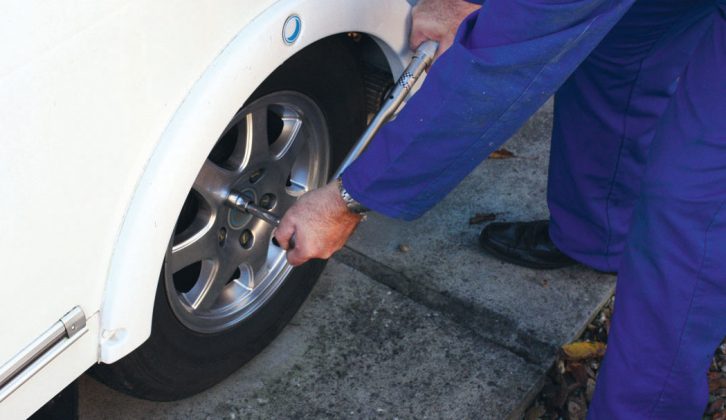 Replace each wheel and torque the wheel nuts as specified in your caravan handbook