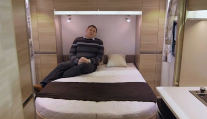 The huge double bed is a big attraction of the Adria Altea 552 UP Trent – find out more in our review