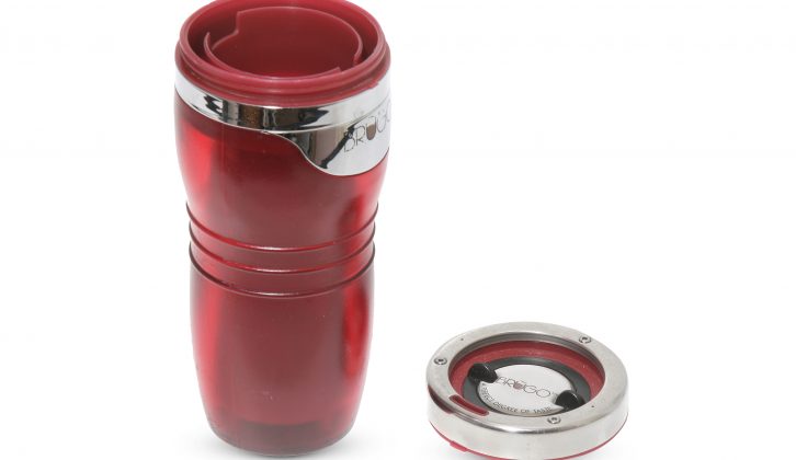 We love the vibrant red colour of the Brugo travel mug we tested, just one of 13 colours available – but the lid's a bit fiddly to undo at the wheel