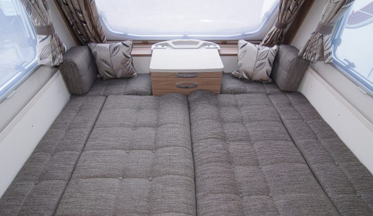 The two sofas convert into an enormous bed measuring 2.02m x 1.8m in the six-berth Swift Freestyle SE S 6 TD caravan