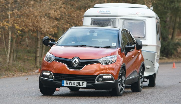 Despite its light steering, the Renault Captur kept the caravan under control and gripped the slippery Tarmac well in an emergency simulation