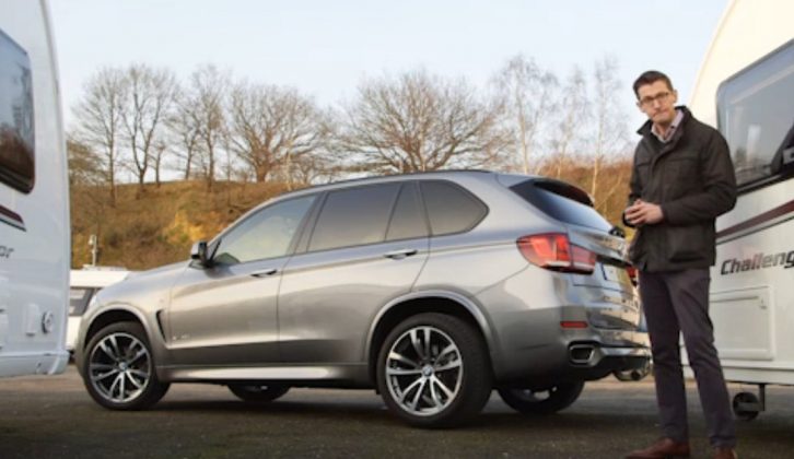 The 3.0-litre six-cylinder engine under the bonnet of this BMW X5 gives great performance when towing – tune in for our full review