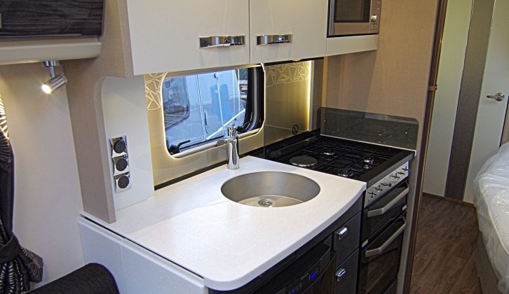 The Sterling Continental 570's kitchen is very stylish and well equipped, too – read our review to find out more