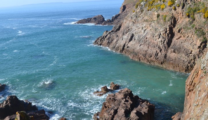 Plemont Beach is a delightful sandy cove at low tide and a dramatic sight at high tide in Jersey
