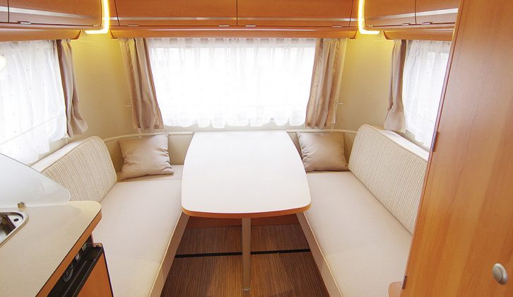 The end lounge is the main dining area in the Eriba Touring GT Troll 530