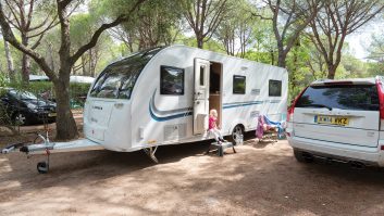 The Adria Adora 612DT Rhine caravan’s long A-frame allows easy access to the gas locker. The entry door is on the ‘UK’ side and underbed storage has exterior access