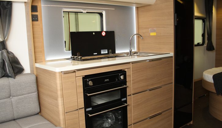 The new slimline fridge gives extra worktop space in this 2016 Adria Adora 613 DT Isonzo Jubilee edition