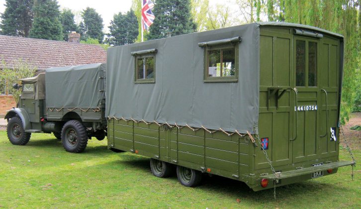 The replica caravan is based on an Ifor Williams trailer with a Bedford army lorry