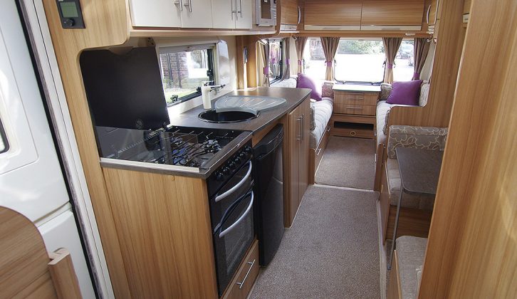 Remove the drainer and you’re treated to a vast amount of worktop space in the six-berth 2015 Quasar's kitchen