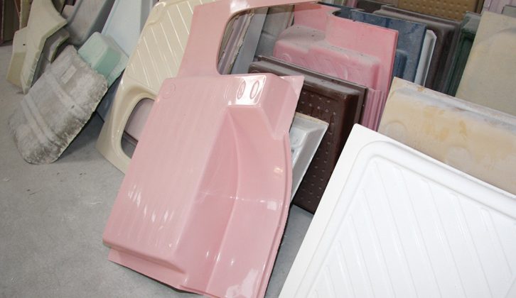 Poorly supported shower trays often crack – The Caravan Panel Shop carries a very large number of moulds to make replacements