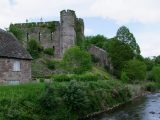 The atmospheric remains of Brecon Castle overlooking the River Honddu in Brecon town centre