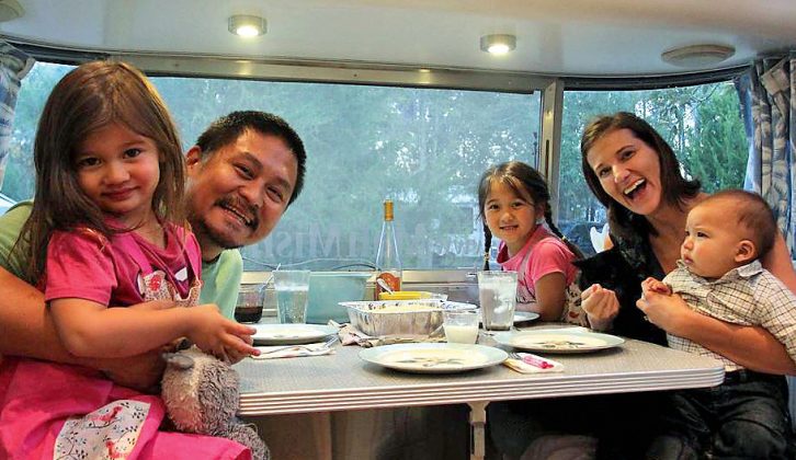 Days begin with breakfast and lessons with Mum and Dad for Ava, Mila and Luka in the dinette