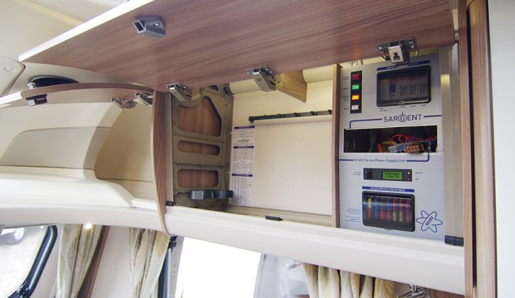 The power supply unit is located in a roof locker for easy access