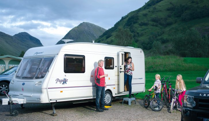 The Davies family, pictured at Glencoe with their Bailey Pageant Champagne, have been caravanning for nine years