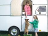 Lisa and Isobel Edwards, pictured at Beadnell Bay in their Constructam Comet, have been caravanning for three years