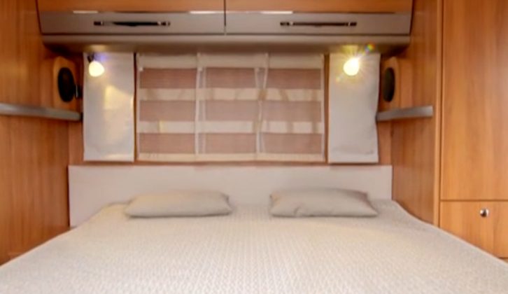 There's a sliding transverse island bed with tonnes of storage space beneath it in the Hymer Nova GL 590