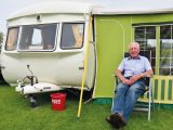 Roy Fox sitting outside his 1958 Cheltenham Sable, a model that was made just two years after the first glassfibre moulds were used by the company. Roy bought the van some years ago, and gave it a touch of TLC; he also added some mod-cons, such as 12-volt strip lights, new seating and an extra locker. The original Whale hand-operated water pump and the cooker both remained in use, too