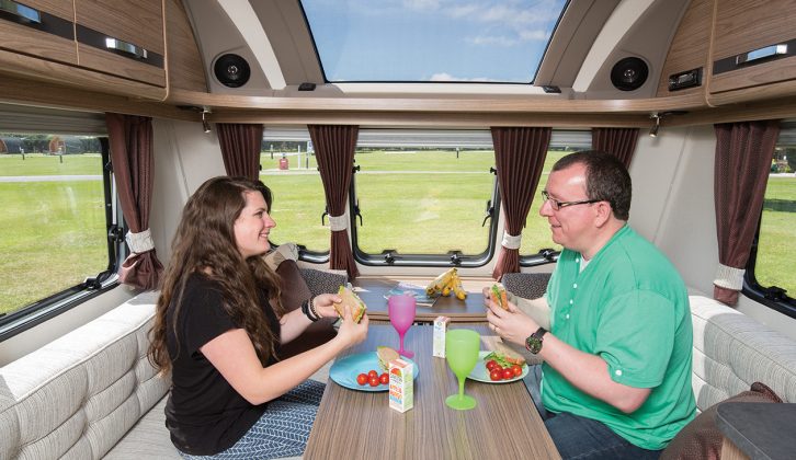 There's room for three people on each sofa at mealtimes