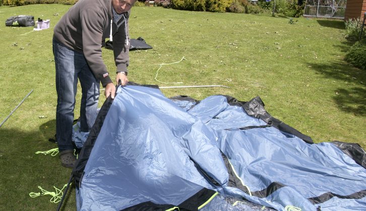 We found that it takes about 10 or 15 minutes to erect the Khyam Day Shelter 300