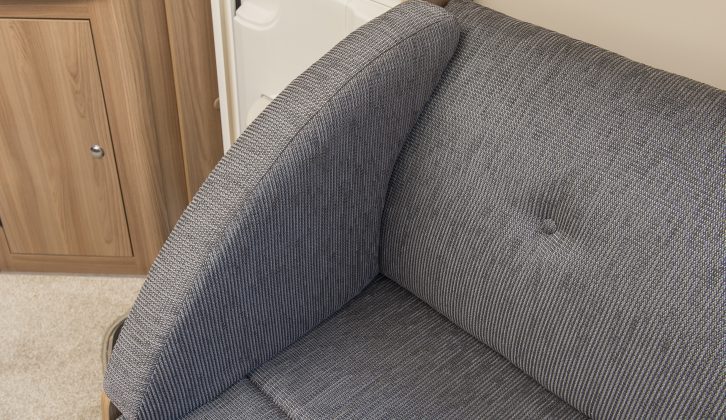 This Bailey's optional ‘Belvoir’ trim has a ‘shark’s fin’ style corner bolster for the open-ended nearside sofa