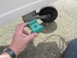 Many caravans of the 80s have small fittings such as this, which formed part
of blade-type stabilisers; most modern caravans have hitch stabilisers instead
