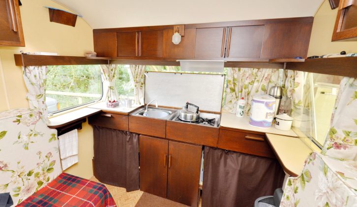 The kitchen is at the rear of the caravan – check out that worktop!