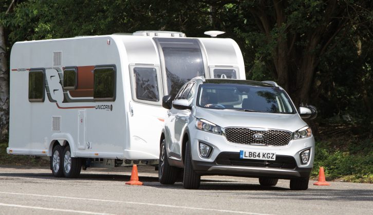 The Kia Sorento remained in charge of the Bailey caravan even in the demanding lane-change test