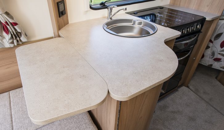 With the Bailey's worktop flap raised, food preparation space in the kitchen is generous