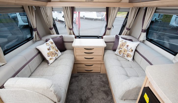 The Aurora's lounge seats four, and the tinted windows, stain-resistant upholstery and a panoramic sunroof make it an ideal place to pass the time