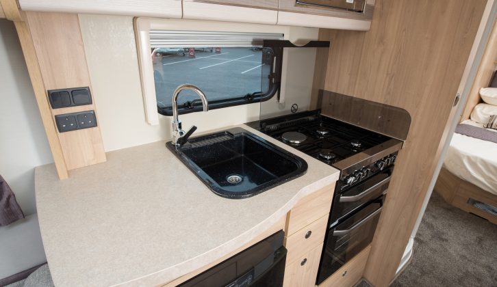 Storage and workspace are sufficient – read more in the Practical Caravan 2016 Elddis Crusader Aurora review