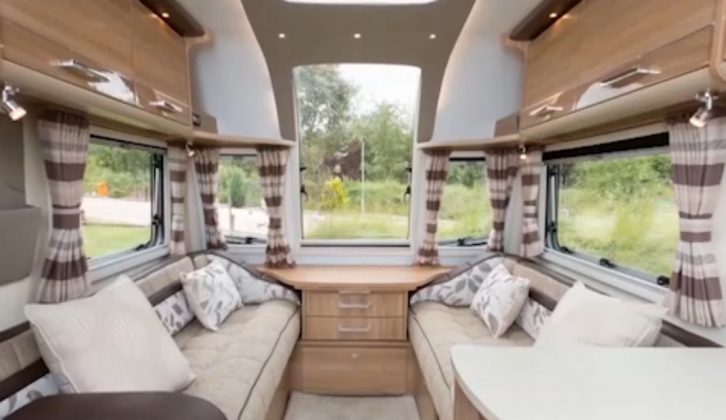 There's a bright and airy lounge in the 2015 Bailey Unicorn Cadiz – see it on The Caravan Channel on Sky 261, Freesat 402 and live online